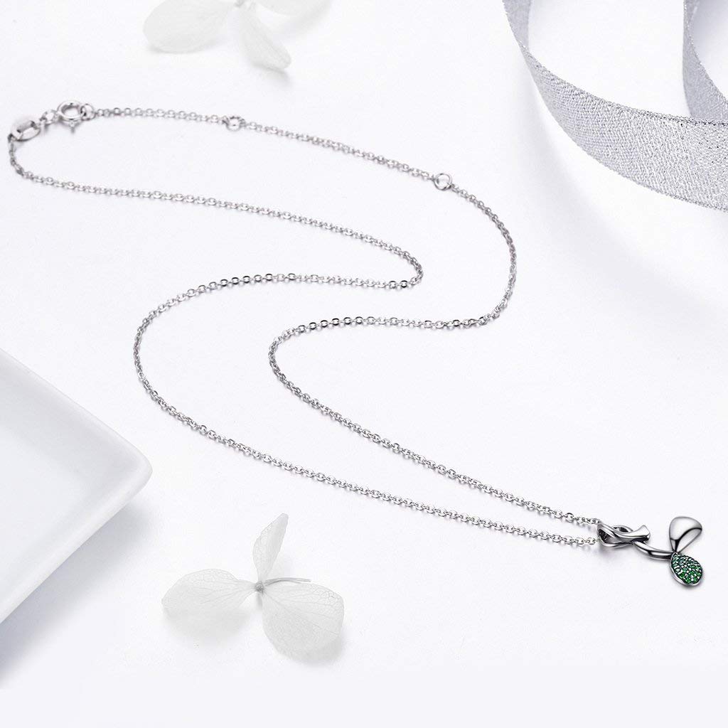 PAHALA 925 Sterling Silver Buds of Spring Leaves with Crystals Clear CZ Pendant Necklace