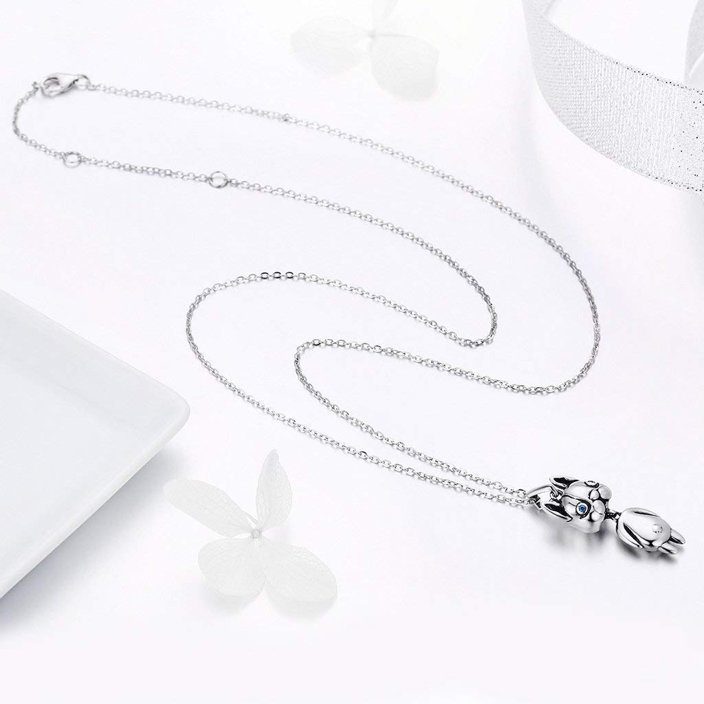 PAHALA 925 Sterling Silver Silver French Bulldog Doggy with Crystals Clear CZ Pendant Necklace