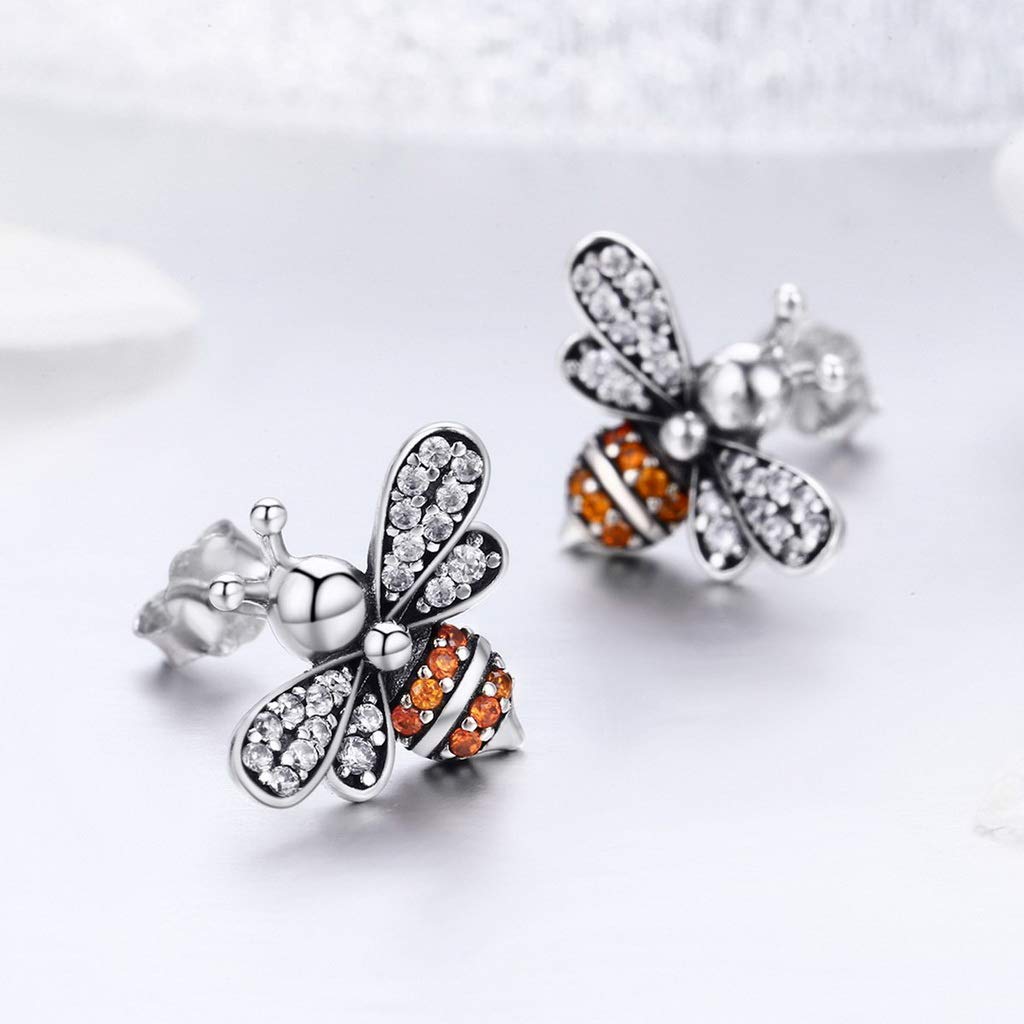 PAHALA 925 Sterling Silver Cute Bee Story Crystal Stud Earrings