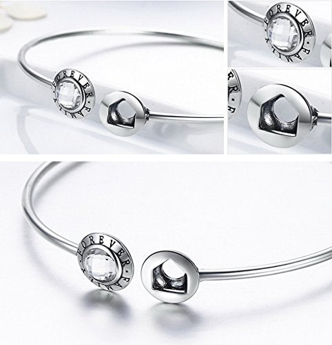 PAHALA 925 Sterling Silver Family Forever Clear CZ Cuff Bracelet Bangles