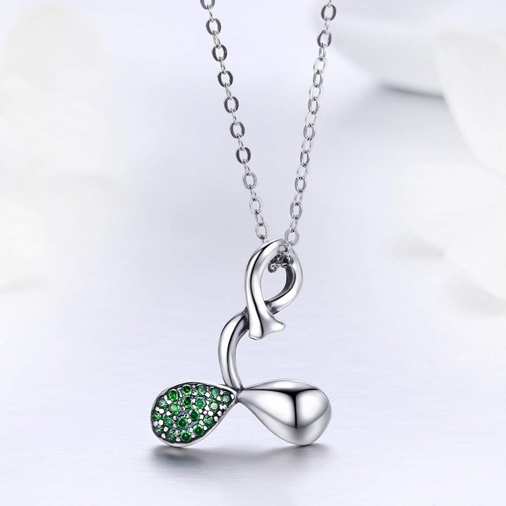 PAHALA 925 Sterling Silver Buds of Spring Leaves with Crystals Clear CZ Pendant Necklace