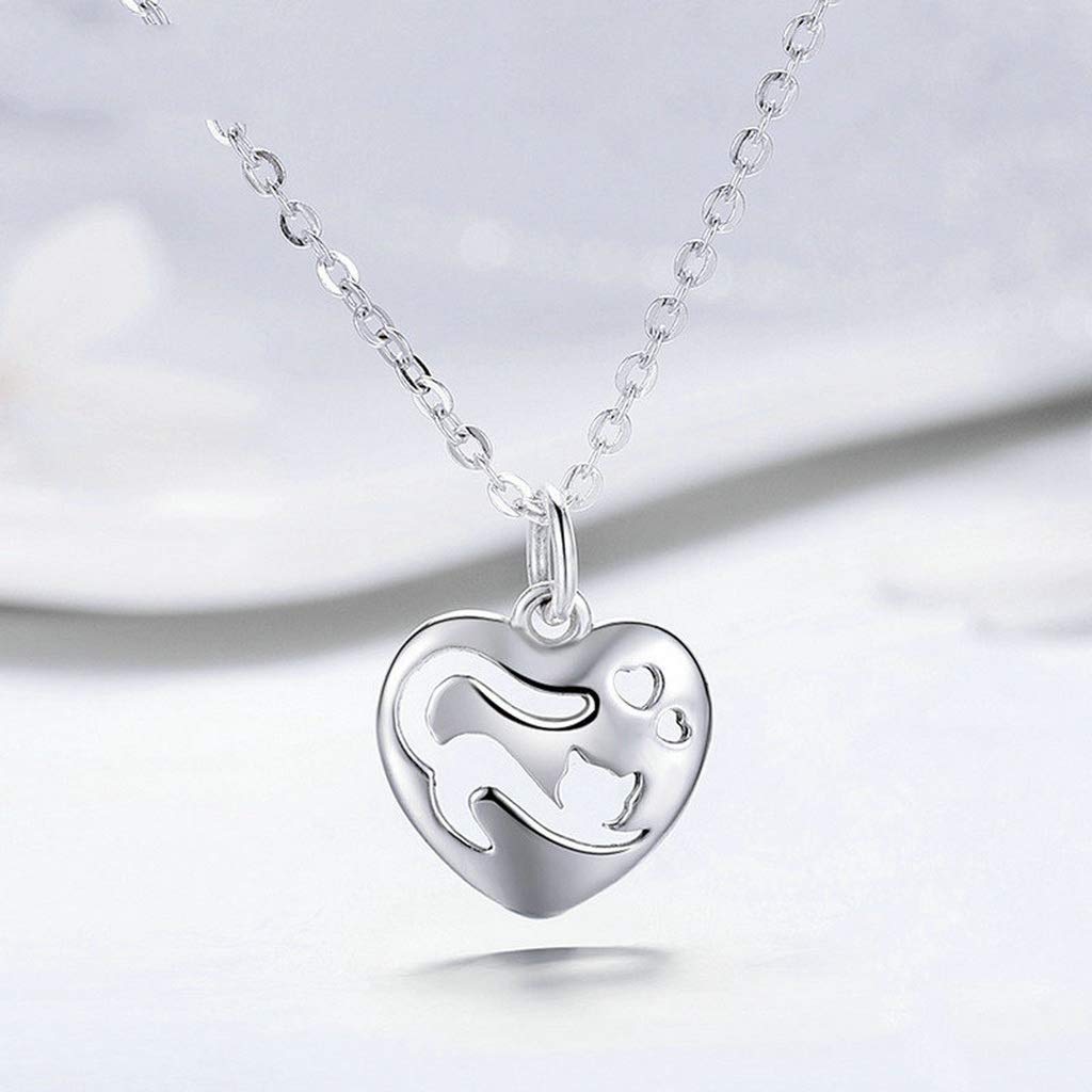PAHALA 925 Sterling Silver I Love My Cat in Heart Pendant Necklace