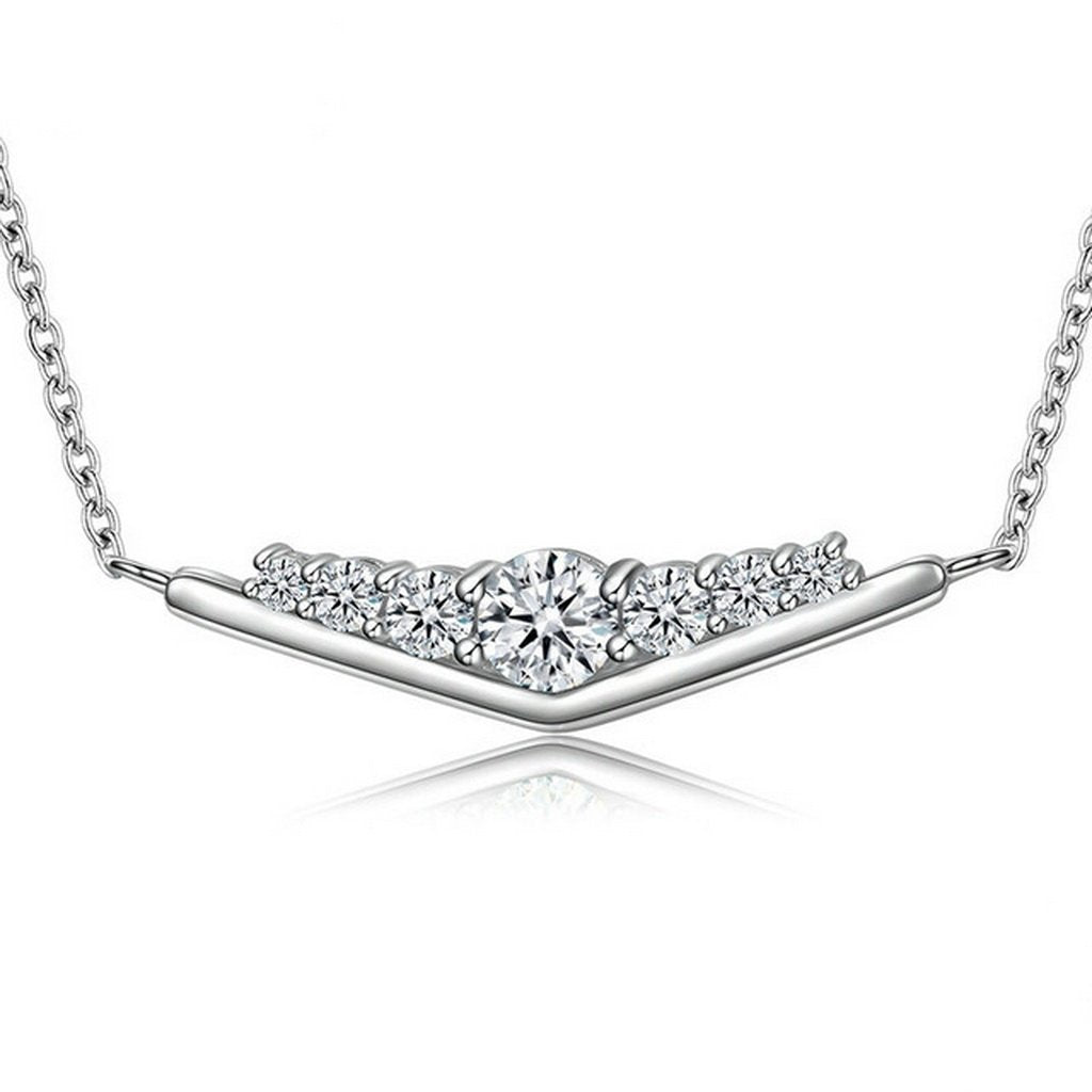 PAHALA 925 Sterling Silver Triangle with Crystals Clear CZ Pendant Necklace