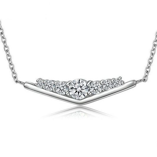 PAHALA 925 Sterling Silver Triangle with Crystals Clear CZ Pendant Necklace