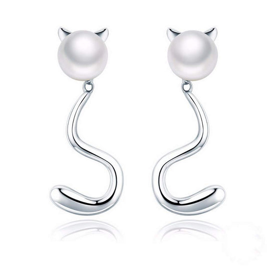 PAHALA 925 Sterling Silver Cute Cat Pussy Tail Earrings
