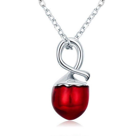 PAHALA 925 Sterling Silver Summer Red Fruit Pendant Necklace