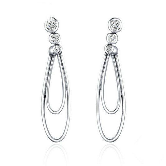 PAHALA 925 Sterling Silver Round With Crystals Party Wedding Long Drop Earrings