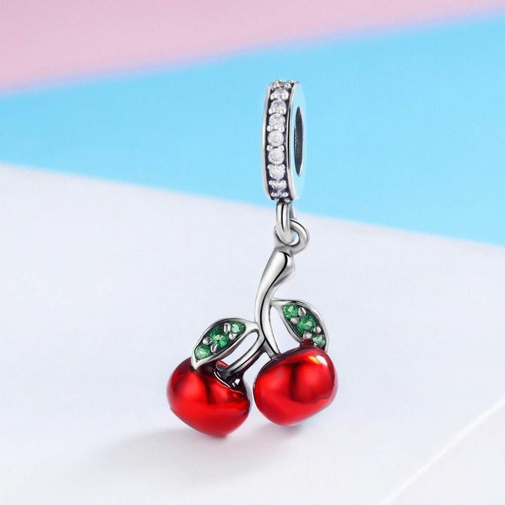PAHALA 925 Strling Silver Red Enamel Cherry with Crystals Pendant Charm Bead