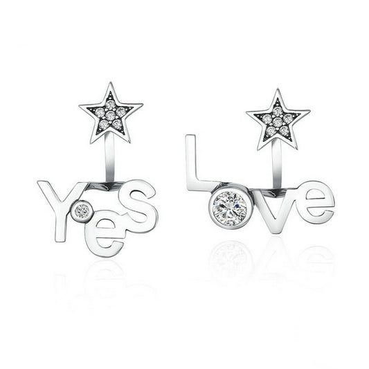 PAHALA 925 Sterling Yes I Love With Crystals Party Wedding Stud Earrings