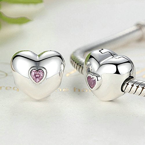 PAHALA 925 Strling Silver Pink Heart Charms Fit Bracelets Necklace