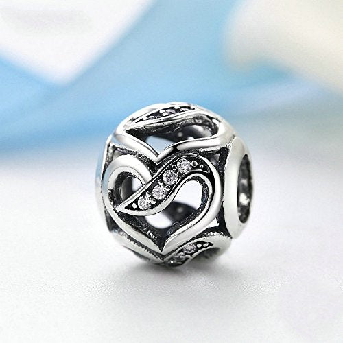 PAHALA 925 Sterling Silver Openwork Ribbons Love Charms Fit Bracelets Necklace