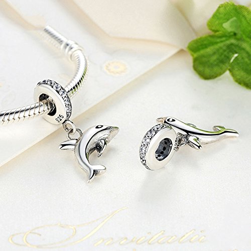 PAHALA 925 Strling Silver Romantic Dolphin Charms Pendant Fit Bracelets Necklace