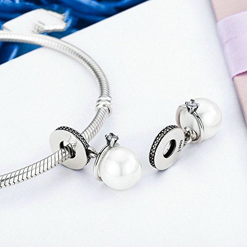 PAHALA 925 Strling Silver Pearl Crown with Crystals Charms Fit Bracelets Necklace