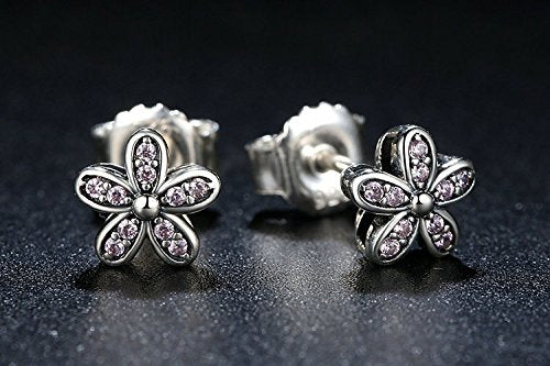 PAHALA 925 Sterling Silver Light Pink Flower Clearly Stud Party Wedding Earring