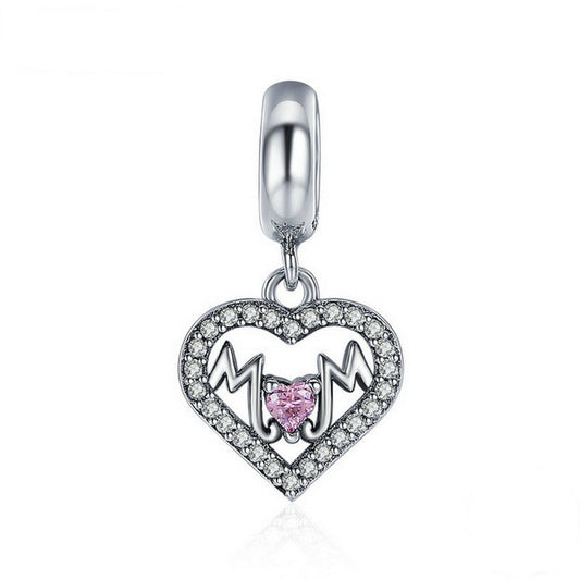 PAHALA 925 Sterling Silver Sweet Heart for Mom with Crystals Charm Bead