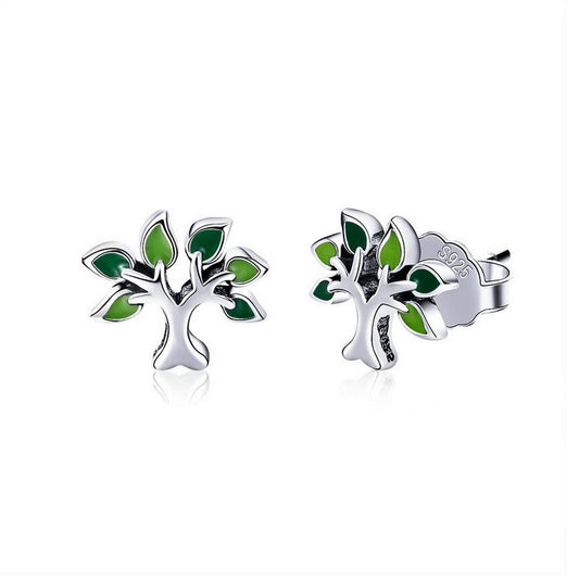 PAHALA 925 Sterling Silver Tree Leaves Enamel Stud Stud Earrings