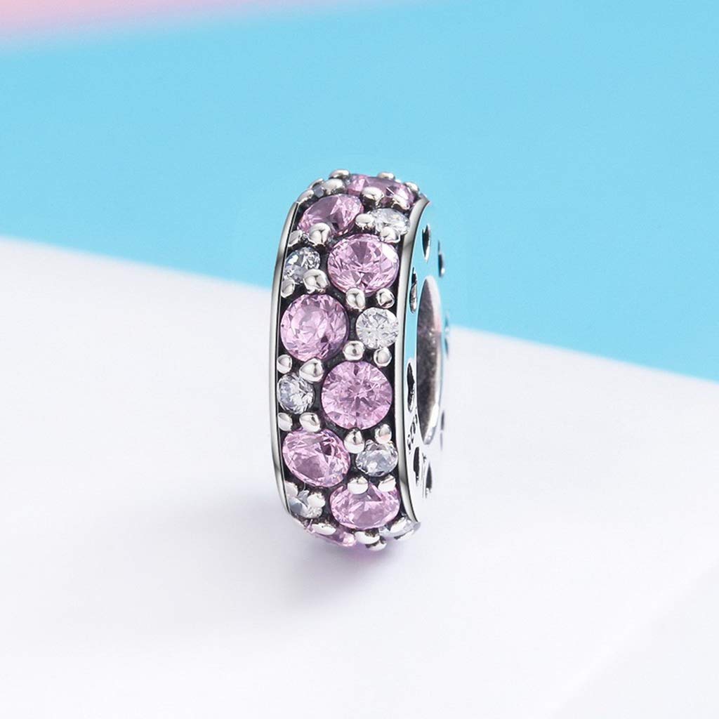PAHALA 925 Strling Silver Classic Pink Spacer Crystals Charms