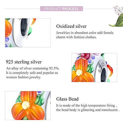 PAHALA 925 Sterling Silver Enamel make Colorful Flowers Glasses Charm Bead
