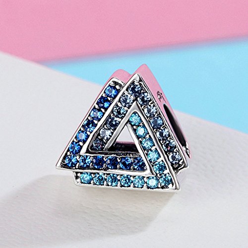 PAHALA 925 Sterling Silver Triangle Gradual with Blue Crystals Charm Bead