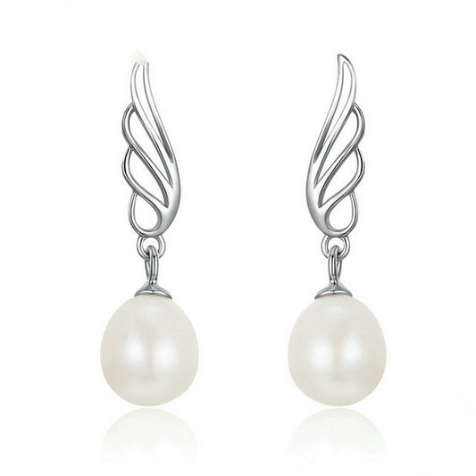 PAHALA 925 Sterling Silver Wings With Freshwater Pearl Party Wedding Drop Earrings