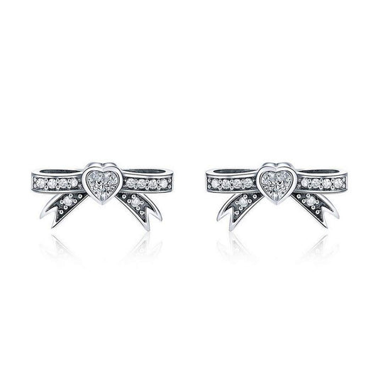 PAHALA 925 Sterling Silver Lovely Bowknot Luminous Sweet Stud Earrings