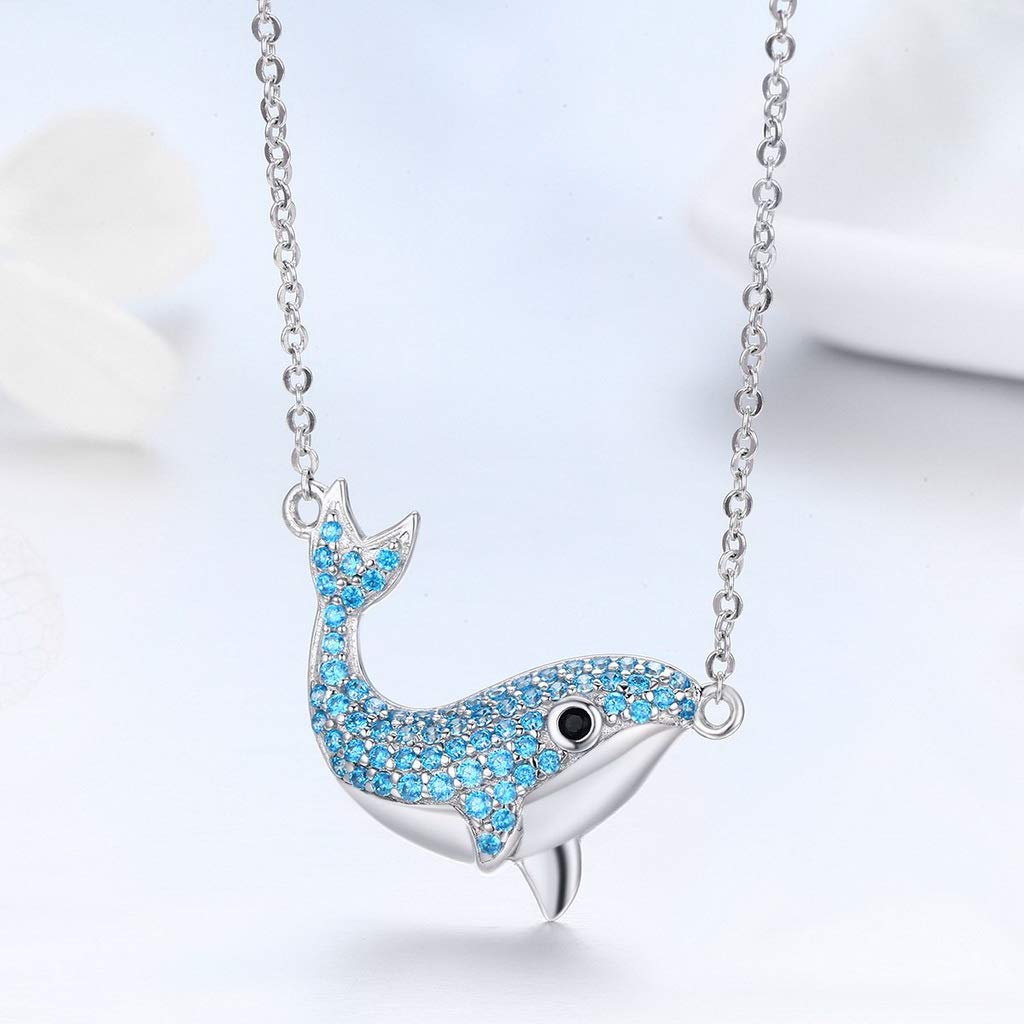 PAHALA 925 Sterling Silver Cute Blue Whale Crystals Pendant Necklace