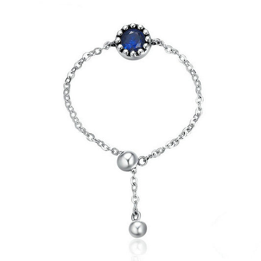 PAHALA 925 Strling Silver Luminous Blue Crystal Chain Weeding Party Band Ring