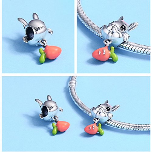 PAHALA 925 Sterling Silver Lovely Cute Rabbit with Carrot Charm Bead