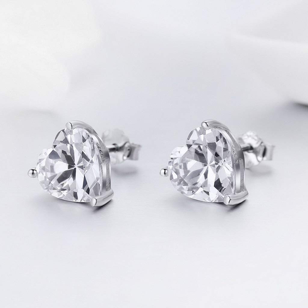 PAHALA 925 Sterling Silver Luminous Heart Stud Crystal Stud Earrings