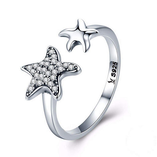 PAHALA 925 Strling Silver Trendy Star Sparkling Crystals Finger Weeding Party Ring