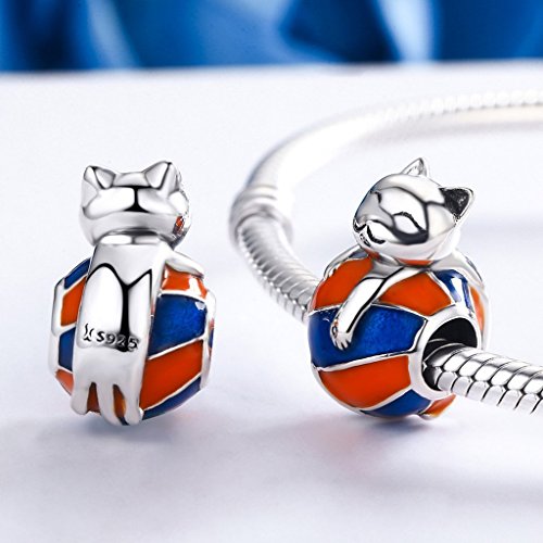 PAHALA 925 Strling Silver Colourful Cat Charms Fit Bracelets Necklace