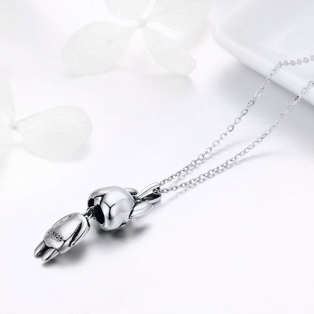 PAHALA 925 Sterling Silver Silver French Bulldog Doggy with Crystals Clear CZ Pendant Necklace