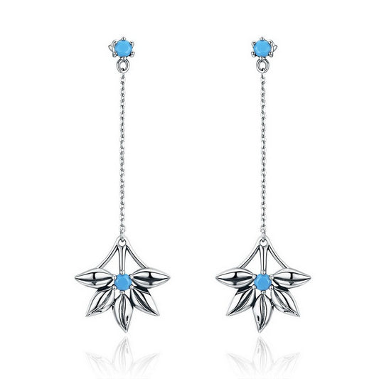 PAHALA 925 Sterling Silver Vintage Flower Blue Crystals Long Tassel Earrings