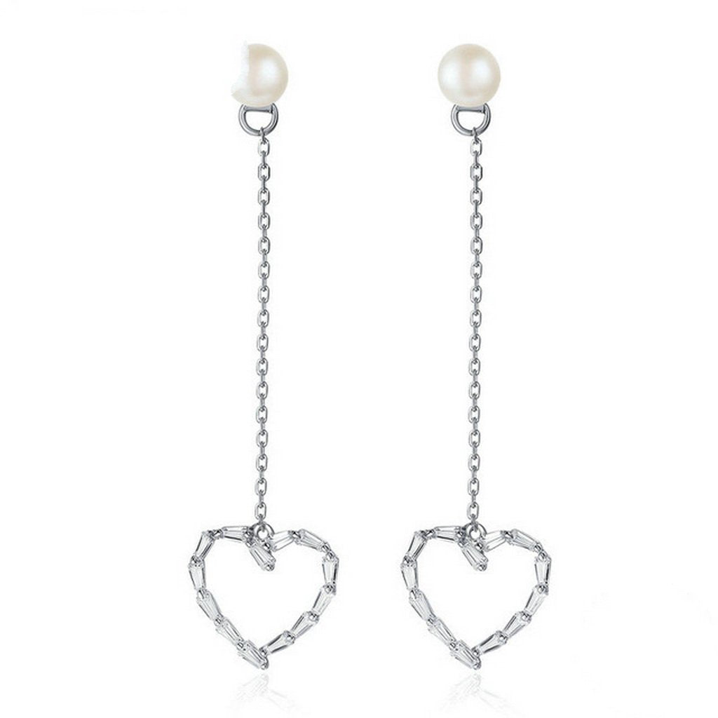 PAHALA 925 Sterling Silver Danceing Heart With FreshwaterPearl Party Wedding Drop Earrings