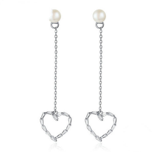 PAHALA 925 Sterling Silver Danceing Heart With FreshwaterPearl Party Wedding Drop Earrings
