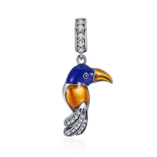 PAHALA 925 Sterling Silver Lovely Parrot with Crystals Enamel Pendant Charm Bead