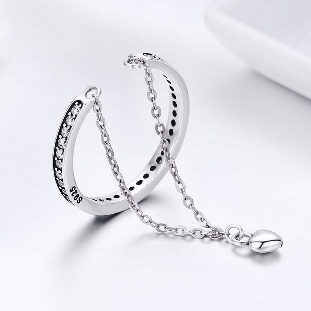 PAHALA 925 Strling Silver Stackable Heart Chain Finger Weeding Party Ring
