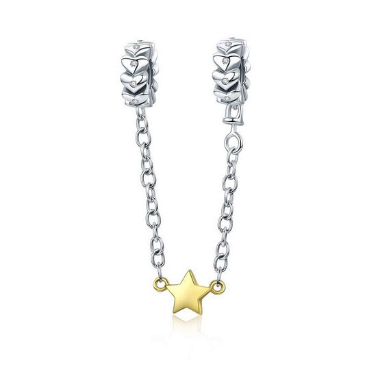 PAHALA 925 Sterling Silver Stackable Heart Chain with Crystals Safety Chain Charm Bead