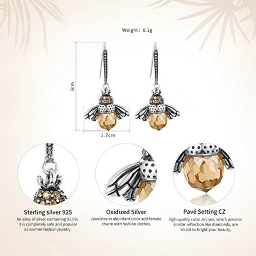 PAHALA 925 Sterling Lovely Bee With Crystals Party Wedding Drop Earrings