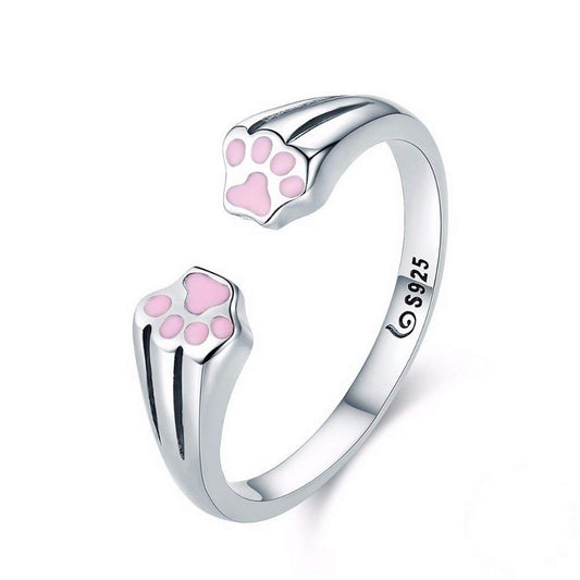 PAHALA 925 Strling Silver Animal Footprints Finger Weeding Party Ring