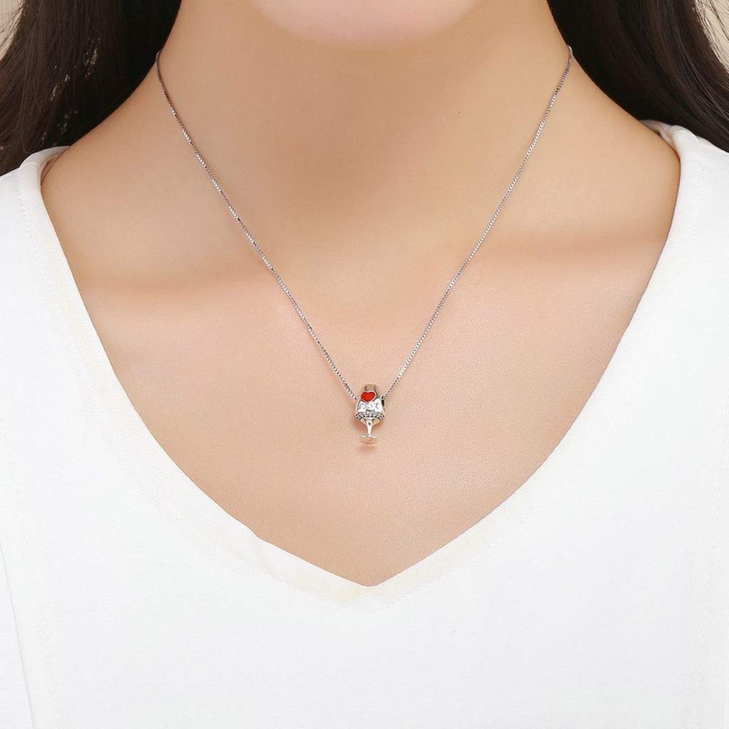 PAHALA 925 Strling Silver Red Wine Cup Heart Enamel Charms Charm