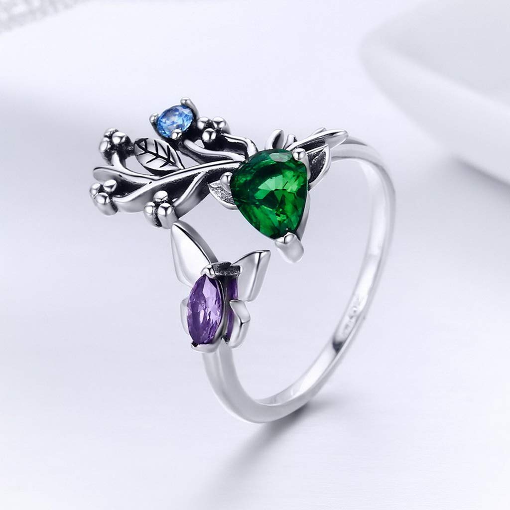 PAHALA 925 Strling Silver Butterfly Spring Garden Crystals Finger Weeding Party Ring