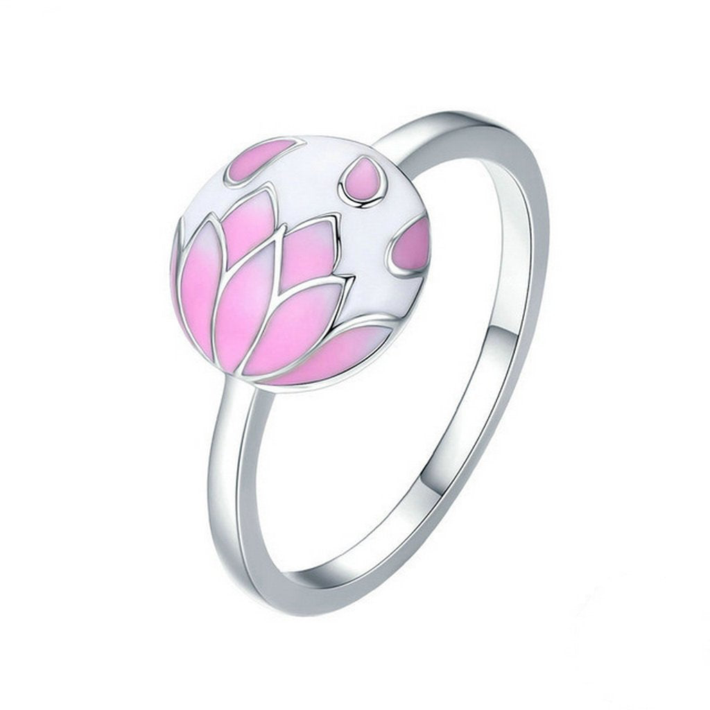 PAHALA 925 Sterling Silver Pink Enamel Flowers Wedding Engagement Band Ring