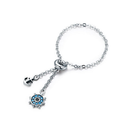 PAHALA 925 Strling Silver Anchor Rudder Chain Link Adjustable Weeding Party Ring