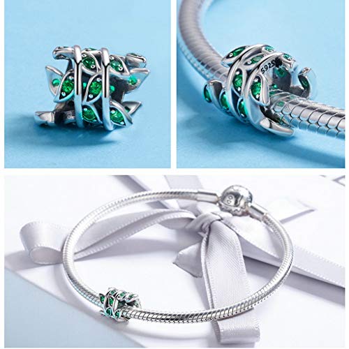 PAHALA 925 Sterling Silver Tree of Life Green Leaves with Crystal Charm Bead