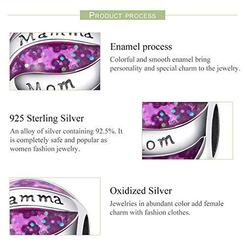 PAHALA 925 Strling Silver Mamma Love Mother Purple Enamel Charms