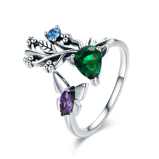 PAHALA 925 Strling Silver Butterfly Spring Garden Crystals Finger Weeding Party Ring