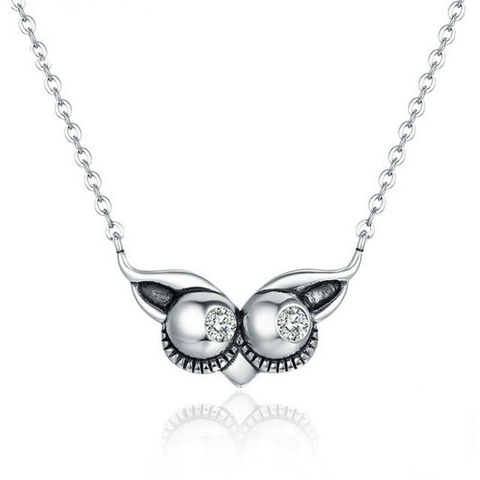 PAHALA 925 Sterling Silver Lovely OWL Face with Crystals Pendant Necklace