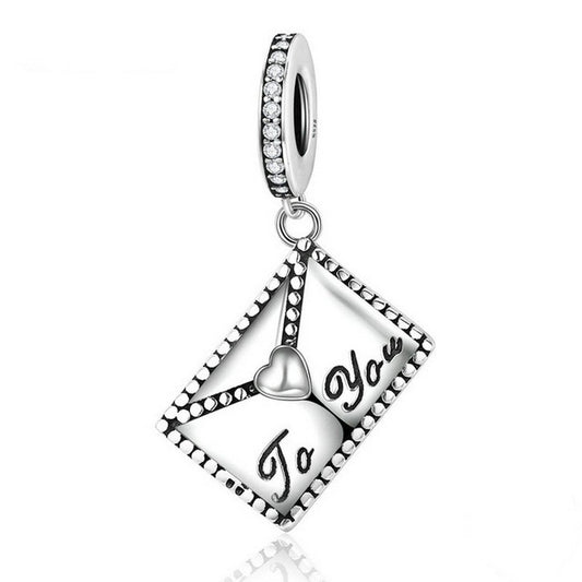 PAHALA 925 Sterling Silver Love Letter from Me to Your Heart Charms Fit Bracelets Necklace