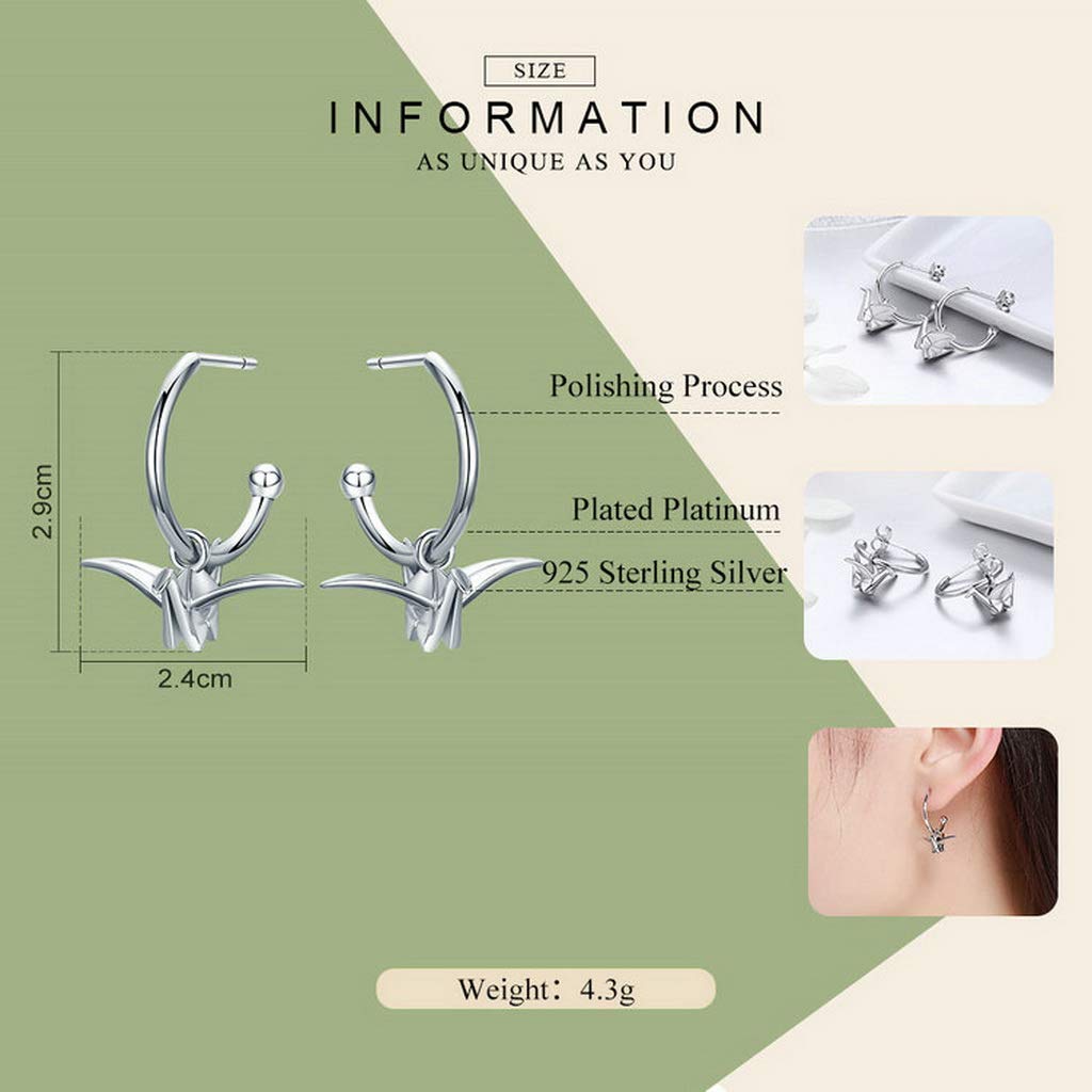 PAHALA 925 Sterling Silver Romantic Crane Dangle Stud Earrings